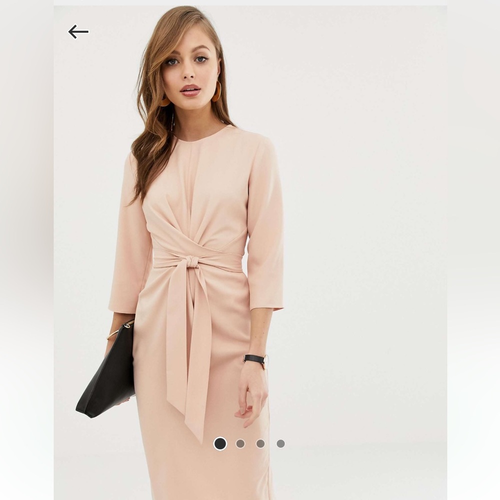 ASOS DESIGN tie wrap around midi dress in pink